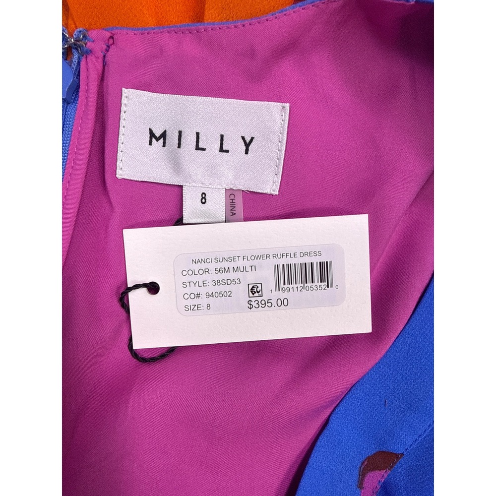 Milly Nanci Sunset Flower Ruffle Dress Size 8 New With Tags - Picture 4 of 5